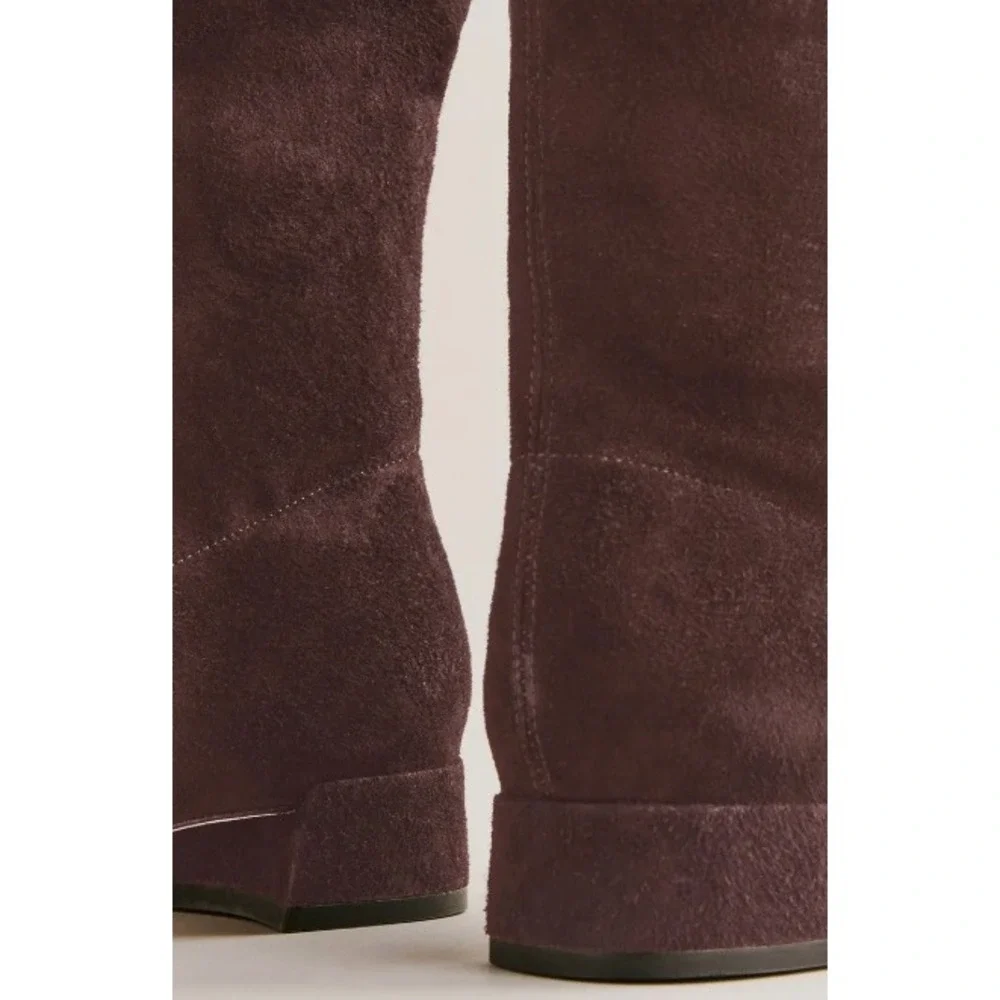 NEW Reformation Raven Knee-High Boots Suede Square Toe Block Heel Side Zip 6